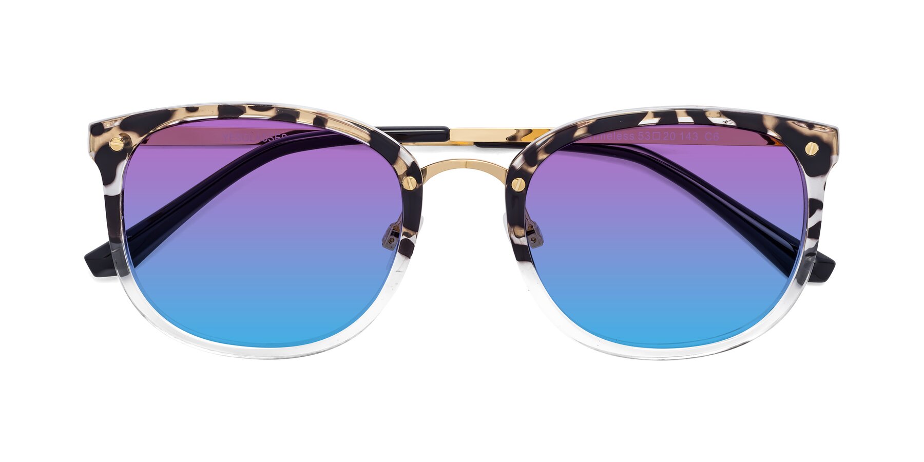 Folded Front of Timeless in Leopard-Print with Purple / Blue Gradient Lenses