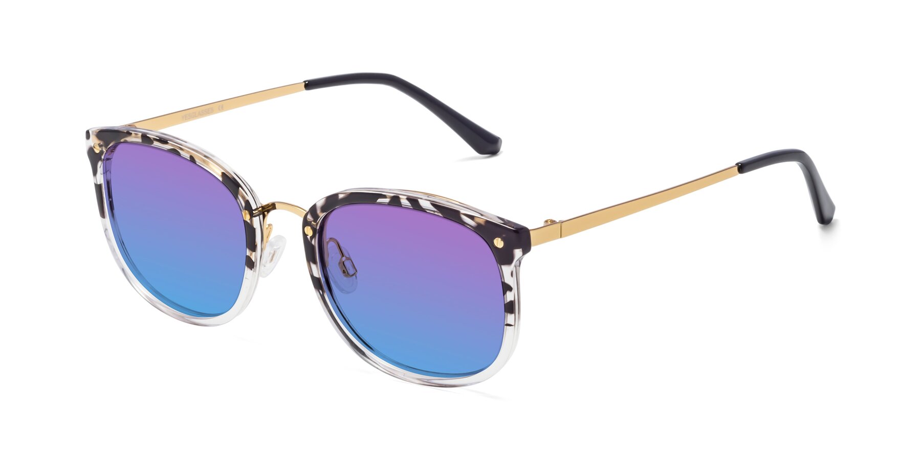 Angle of Timeless in Leopard-Print with Purple / Blue Gradient Lenses