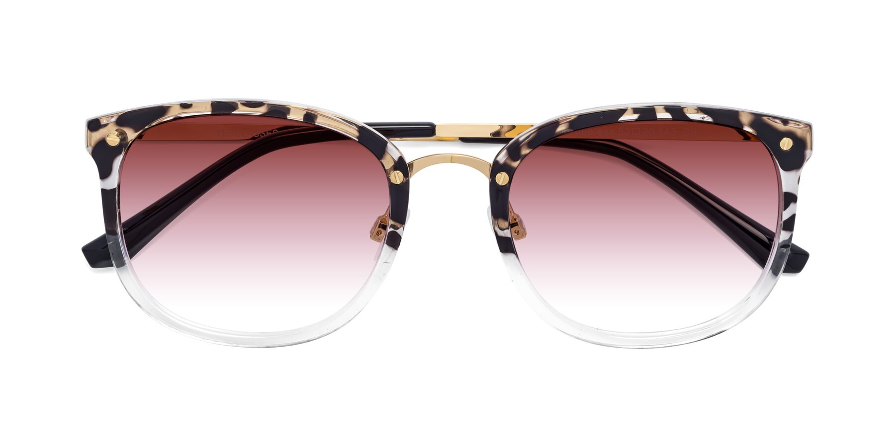 Folded Front of Timeless in Leopard-Print with Garnet Gradient Lenses