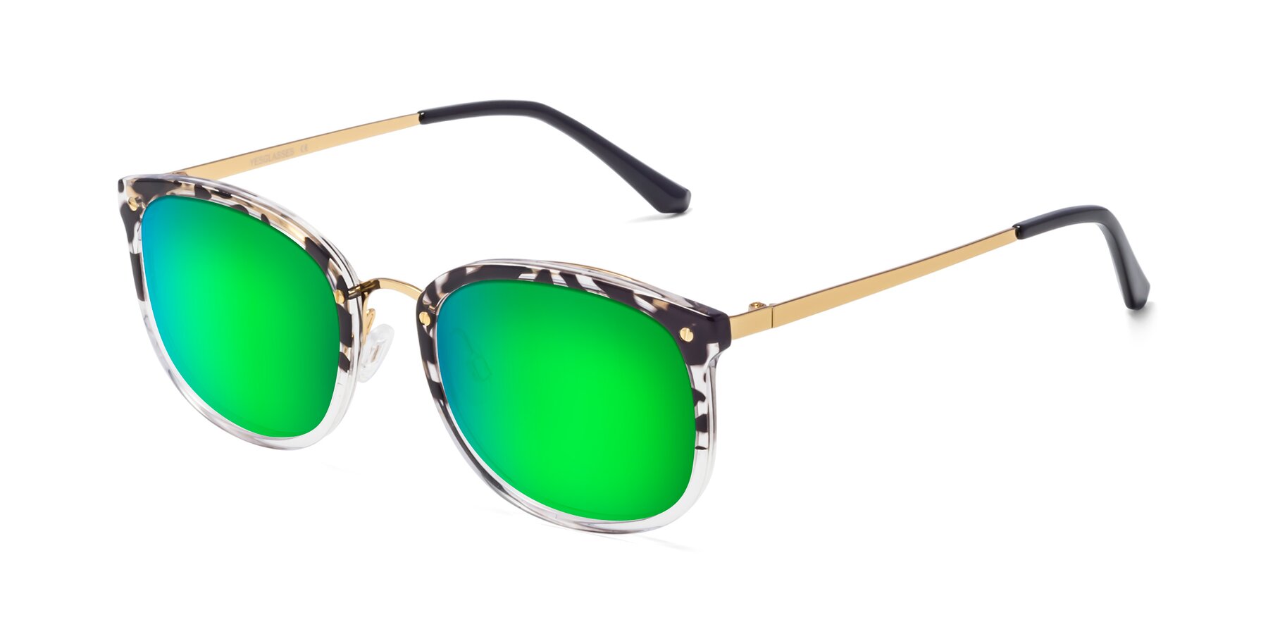 Angle of Timeless in Leopard-Print with Green Mirrored Lenses