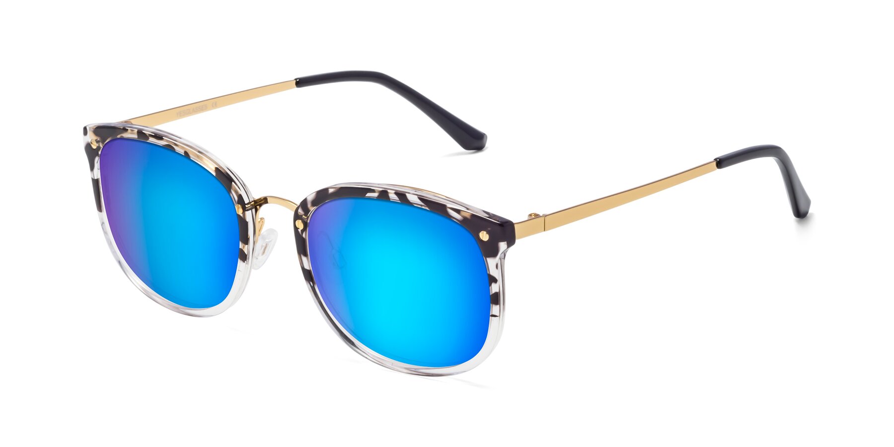 Angle of Timeless in Leopard-Print with Blue Mirrored Lenses