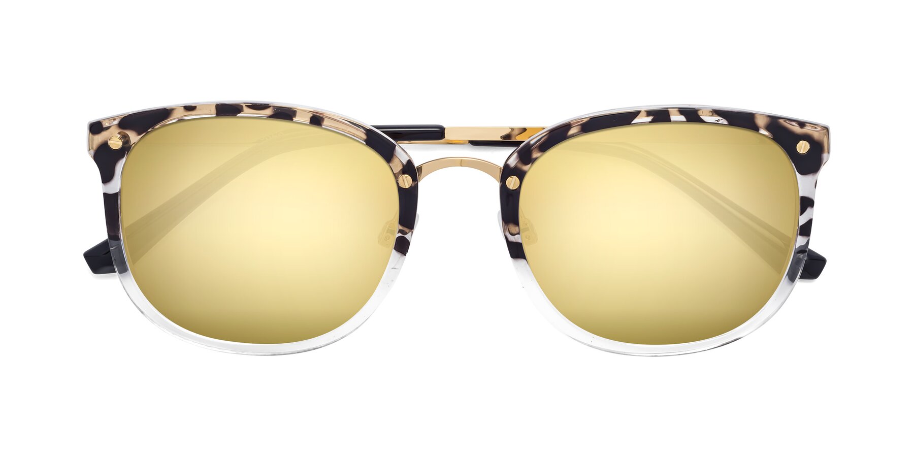 Folded Front of Timeless in Leopard-Print with Gold Mirrored Lenses