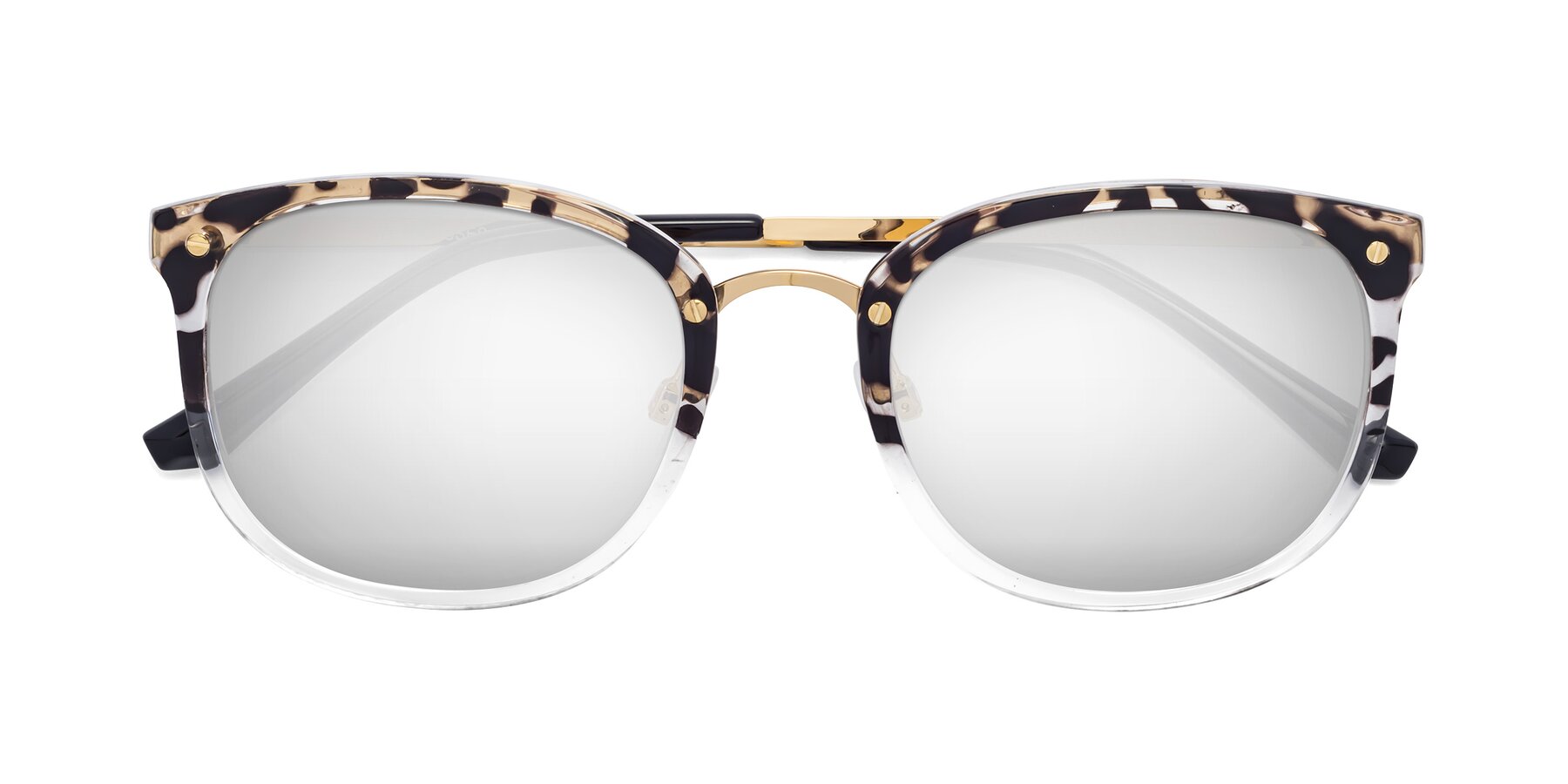 Folded Front of Timeless in Leopard-Print with Silver Mirrored Lenses