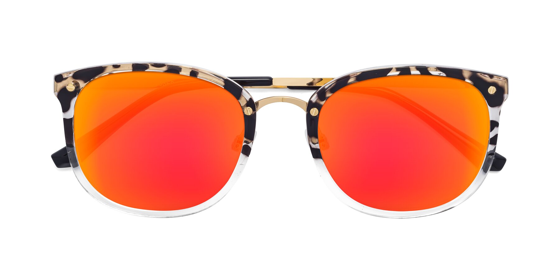 Folded Front of Timeless in Leopard-Print with Red Gold Mirrored Lenses