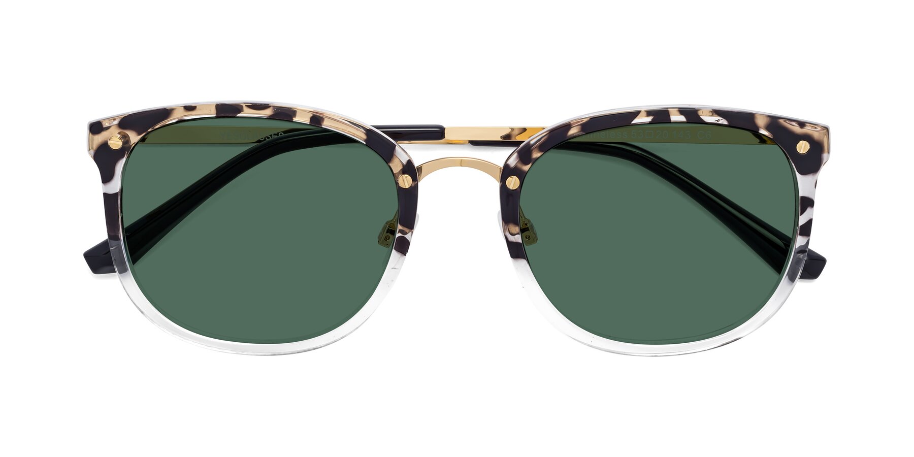 Folded Front of Timeless in Leopard-Print with Green Polarized Lenses