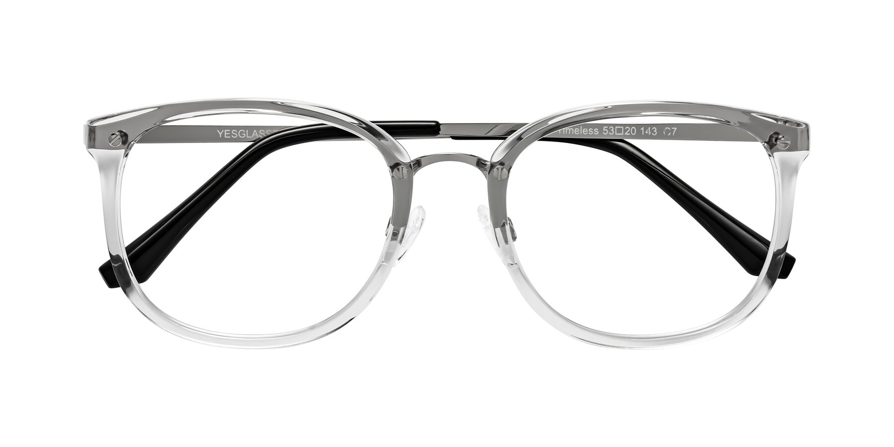 Folded Front of Timeless in Clear with Clear Eyeglass Lenses