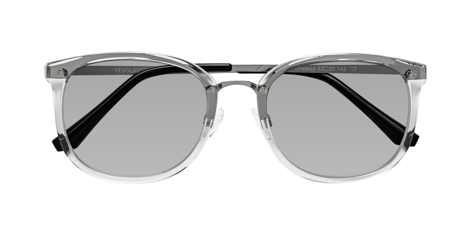 Folded Front of Timeless in Clear with Light Gray Tinted Lenses