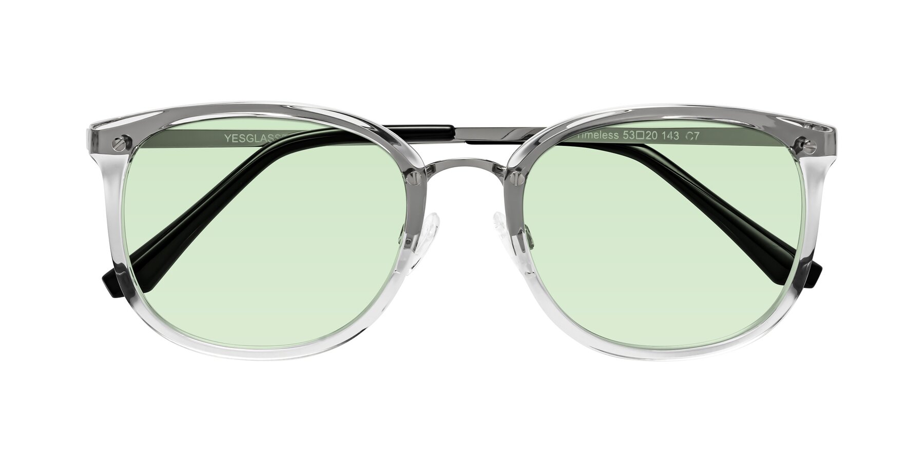 Folded Front of Timeless in Clear with Light Green Tinted Lenses
