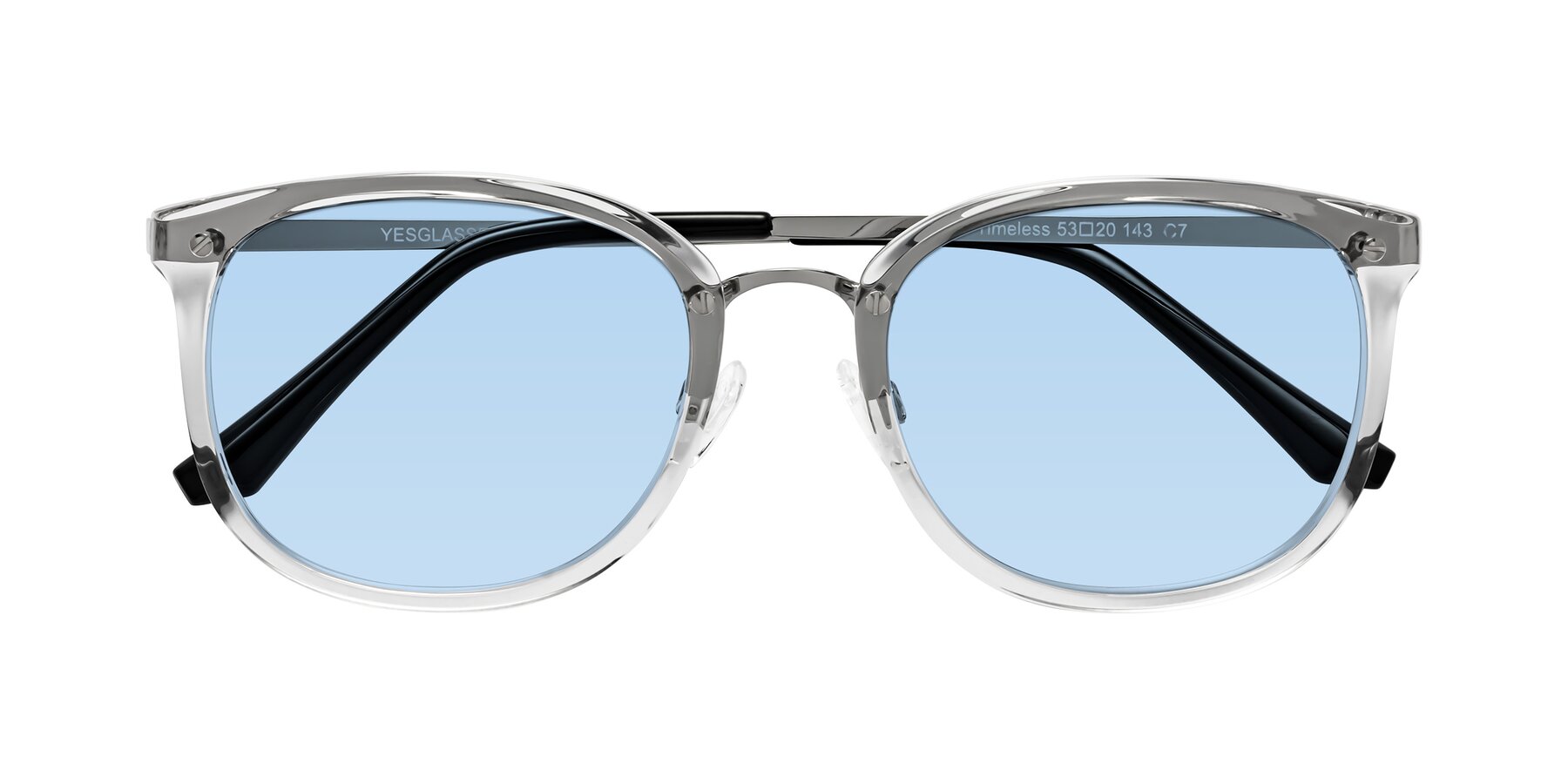 Folded Front of Timeless in Clear with Light Blue Tinted Lenses