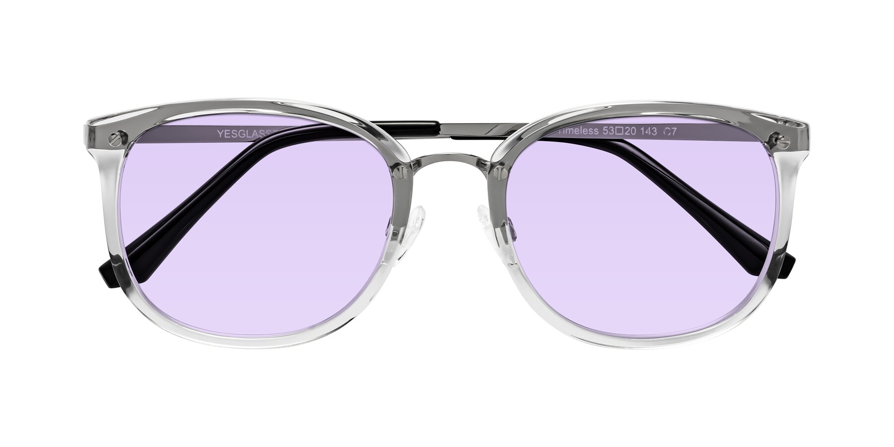 Folded Front of Timeless in Clear with Light Purple Tinted Lenses