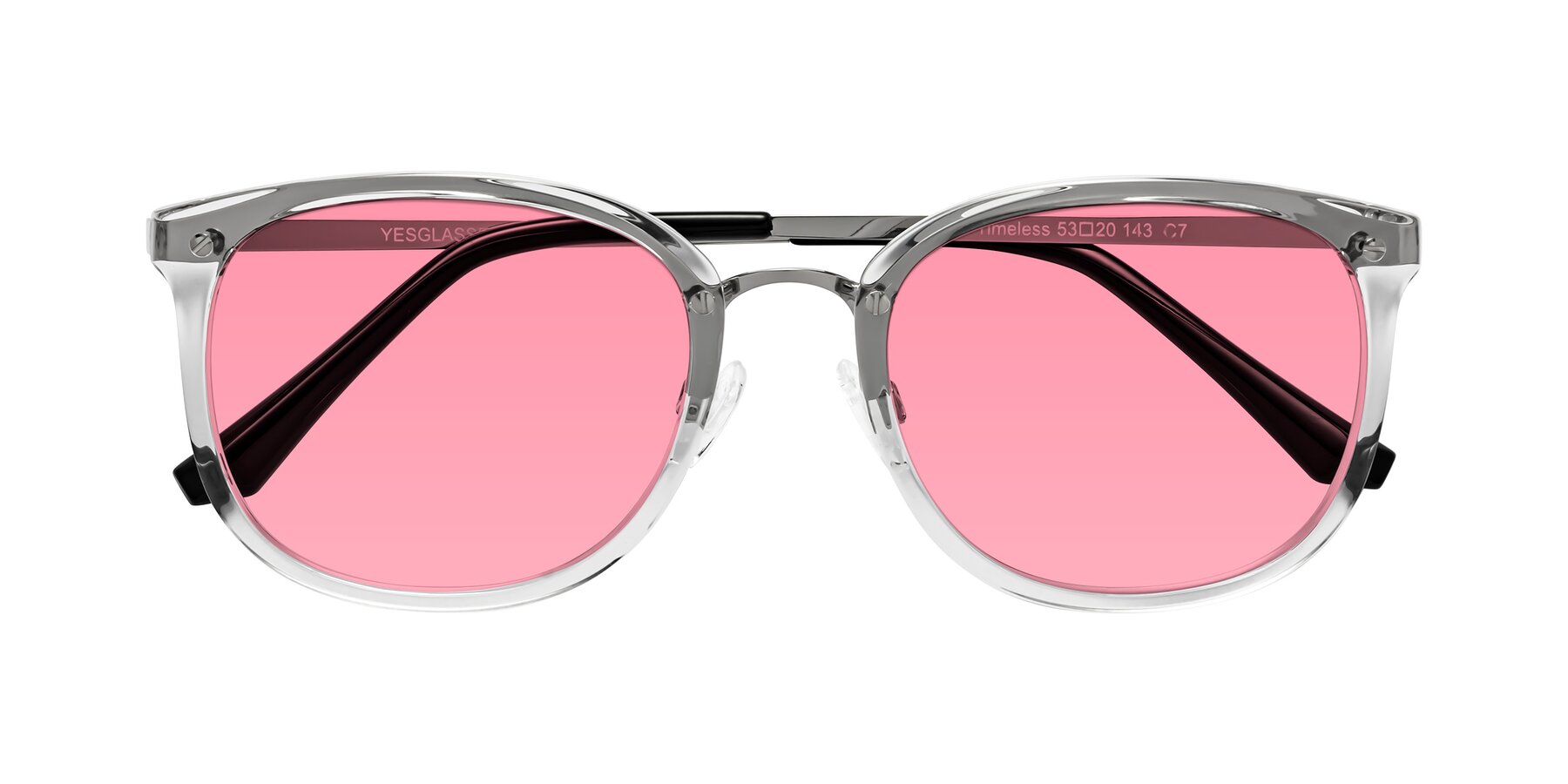 Folded Front of Timeless in Clear with Pink Tinted Lenses