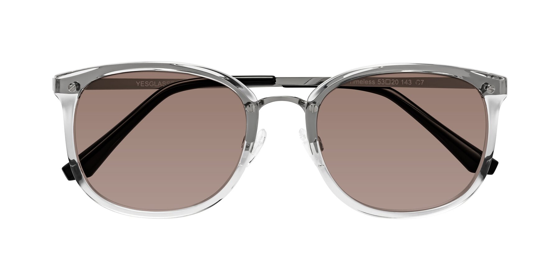 Folded Front of Timeless in Clear with Medium Brown Tinted Lenses