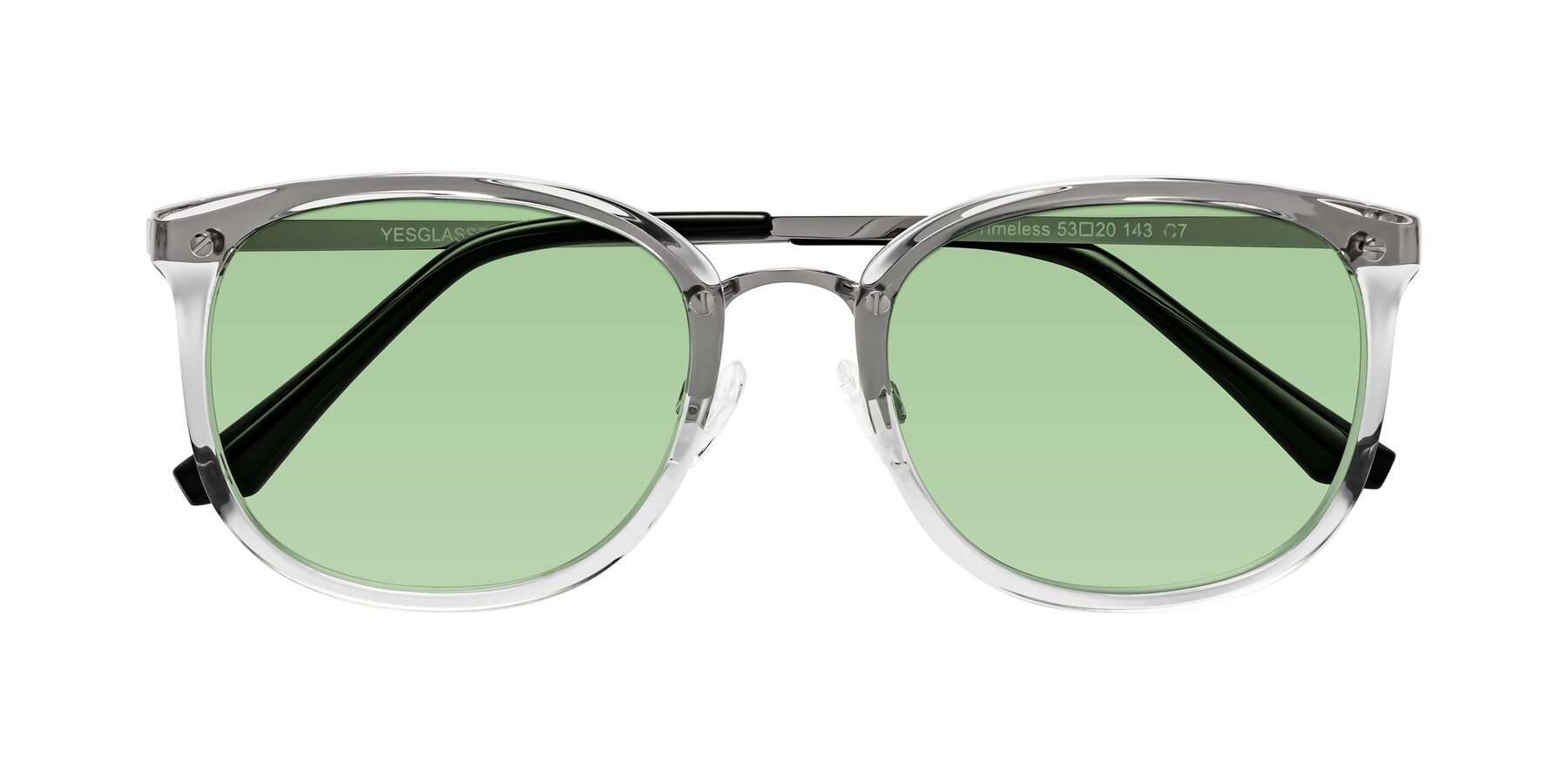 Folded Front of Timeless in Clear with Medium Green Tinted Lenses