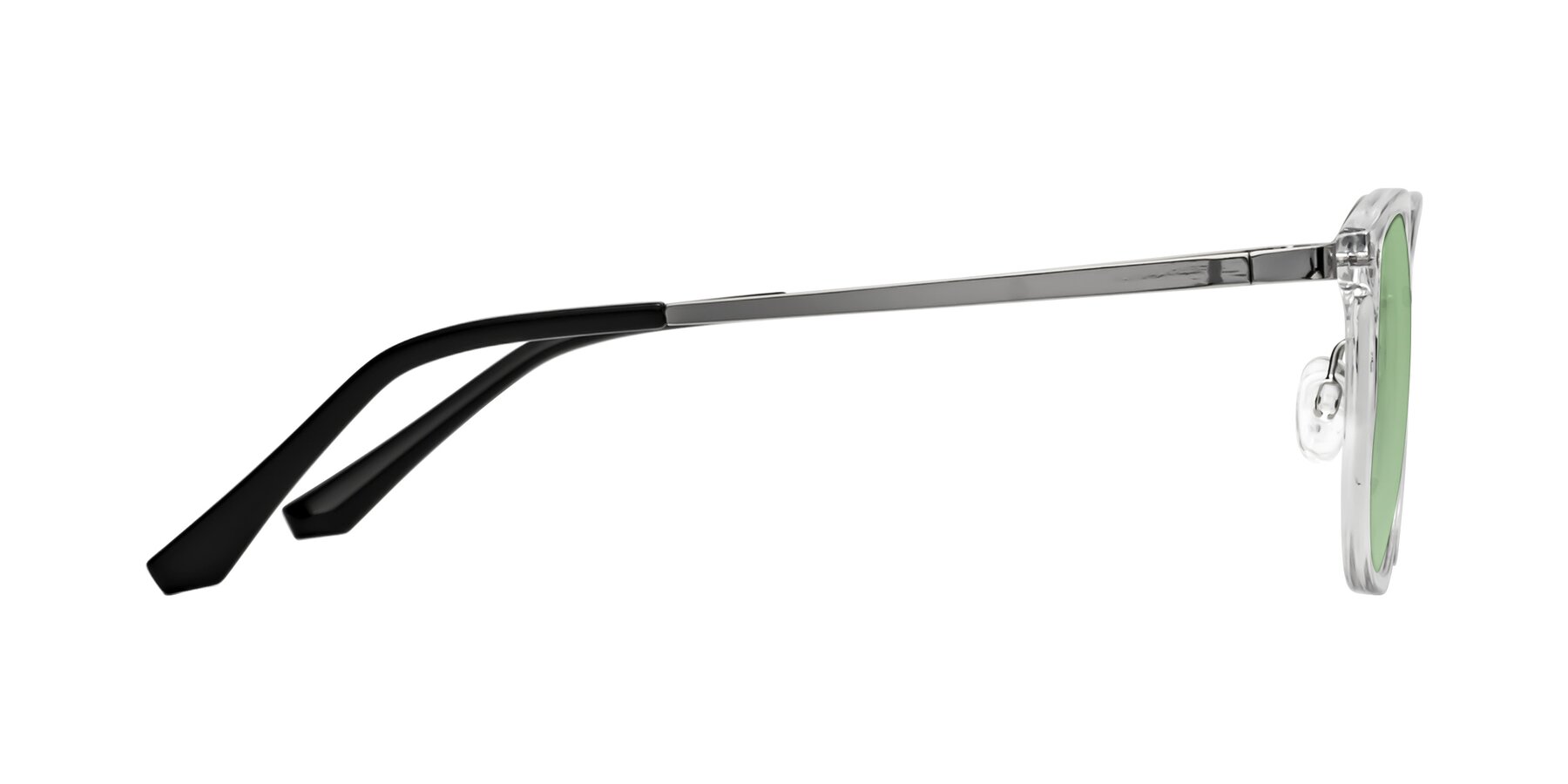Side of Timeless in Clear with Medium Green Tinted Lenses