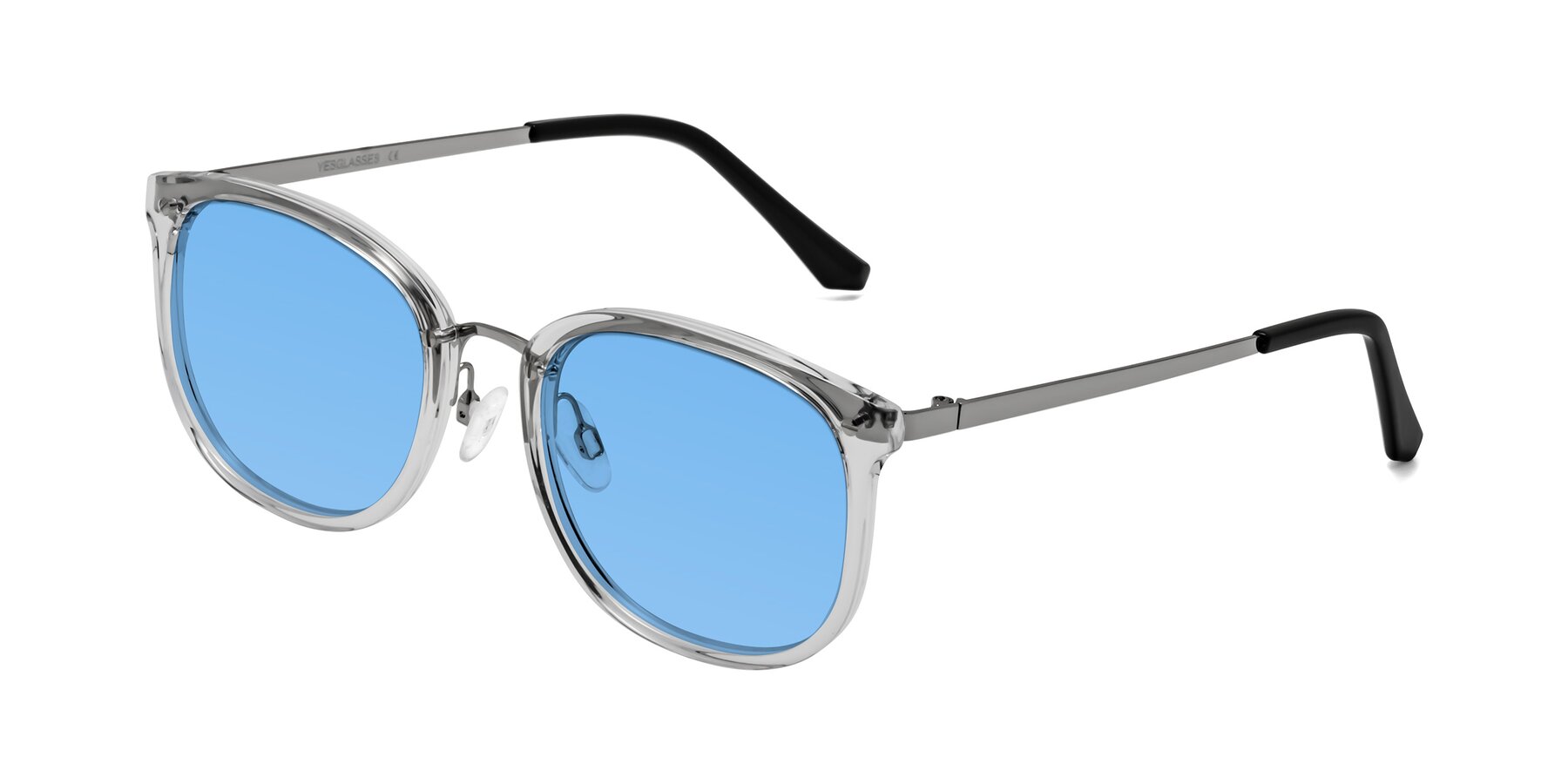Angle of Timeless in Clear with Medium Blue Tinted Lenses