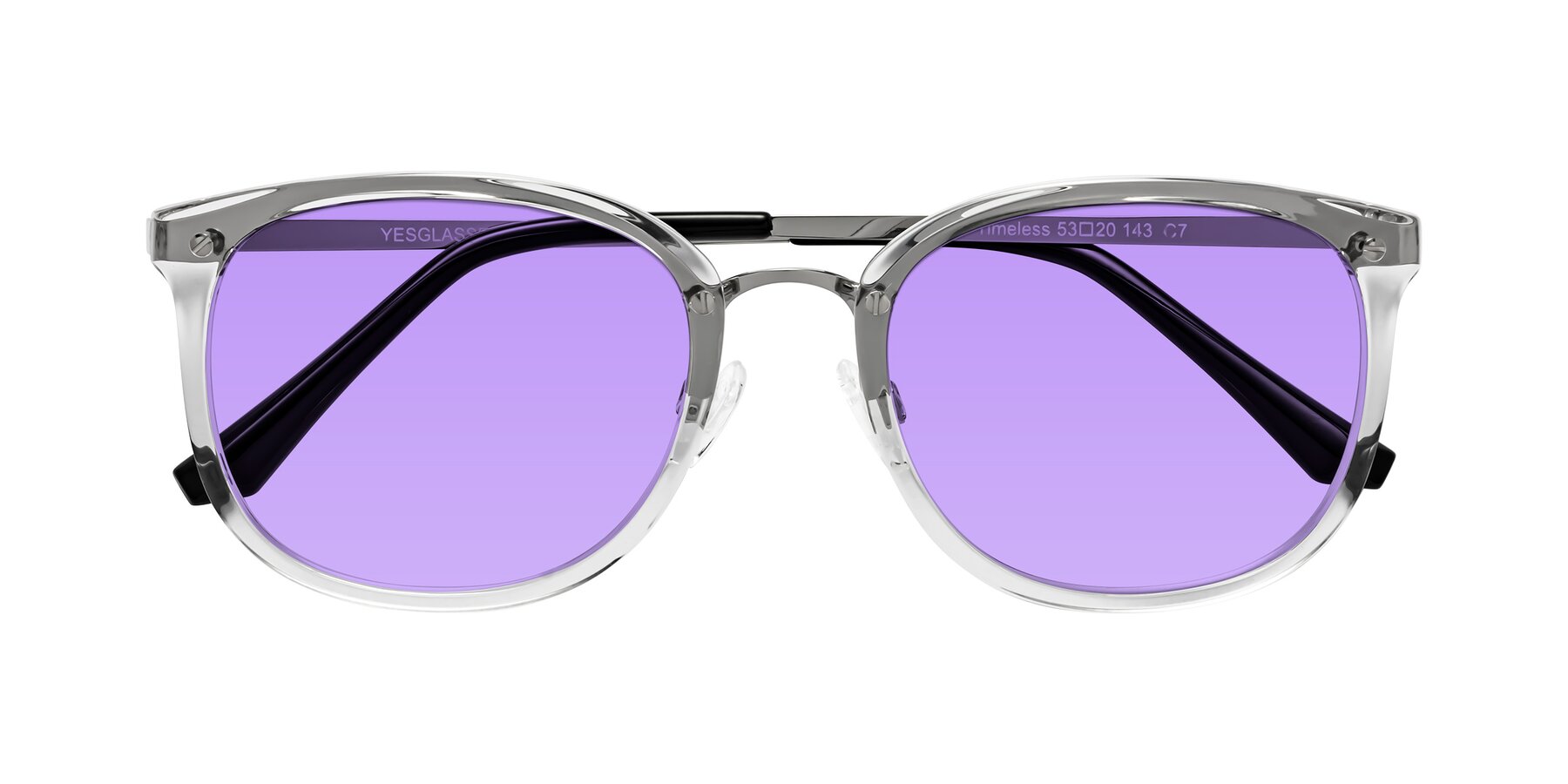 Folded Front of Timeless in Clear with Medium Purple Tinted Lenses