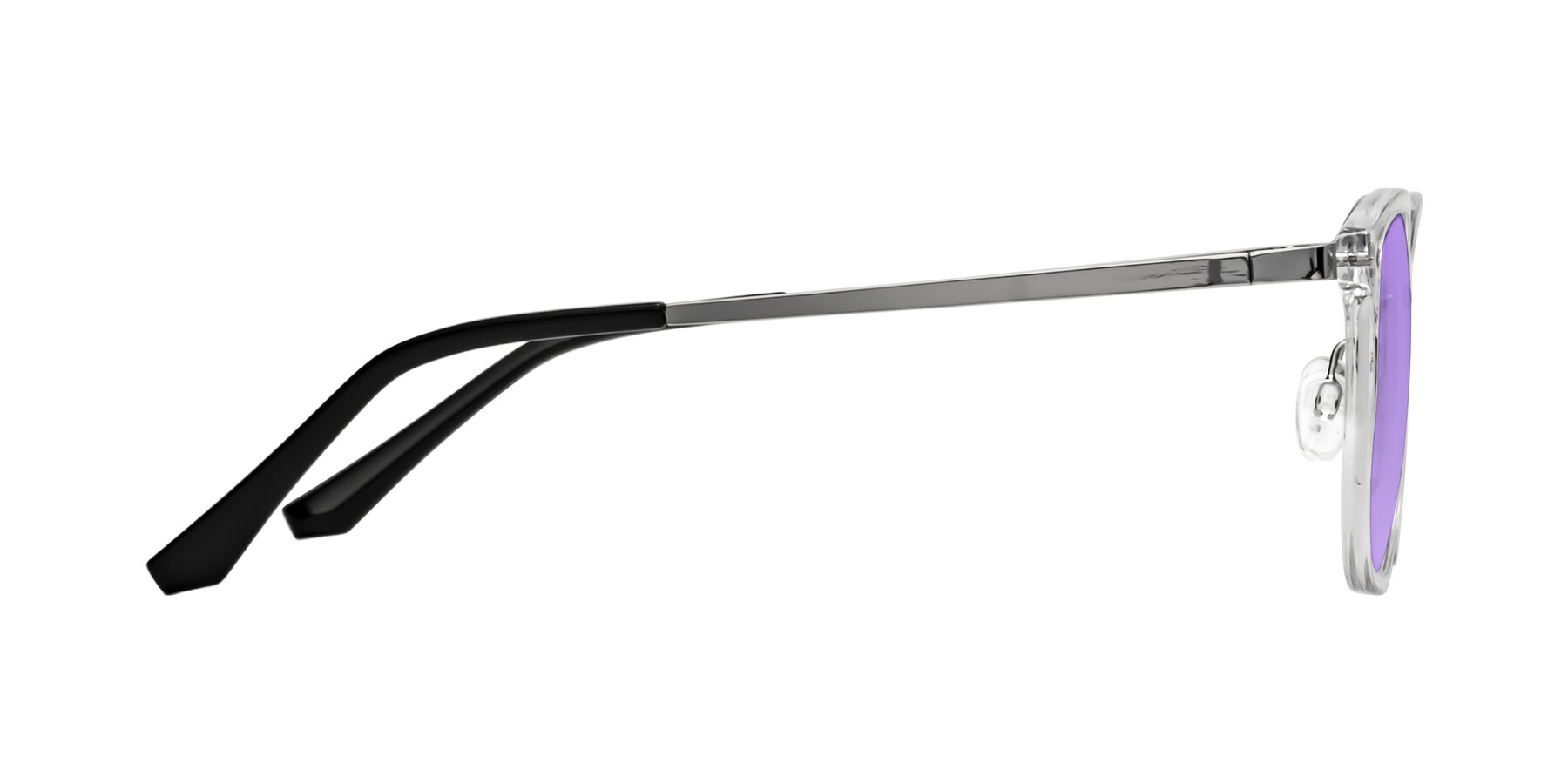 Side of Timeless in Clear with Medium Purple Tinted Lenses