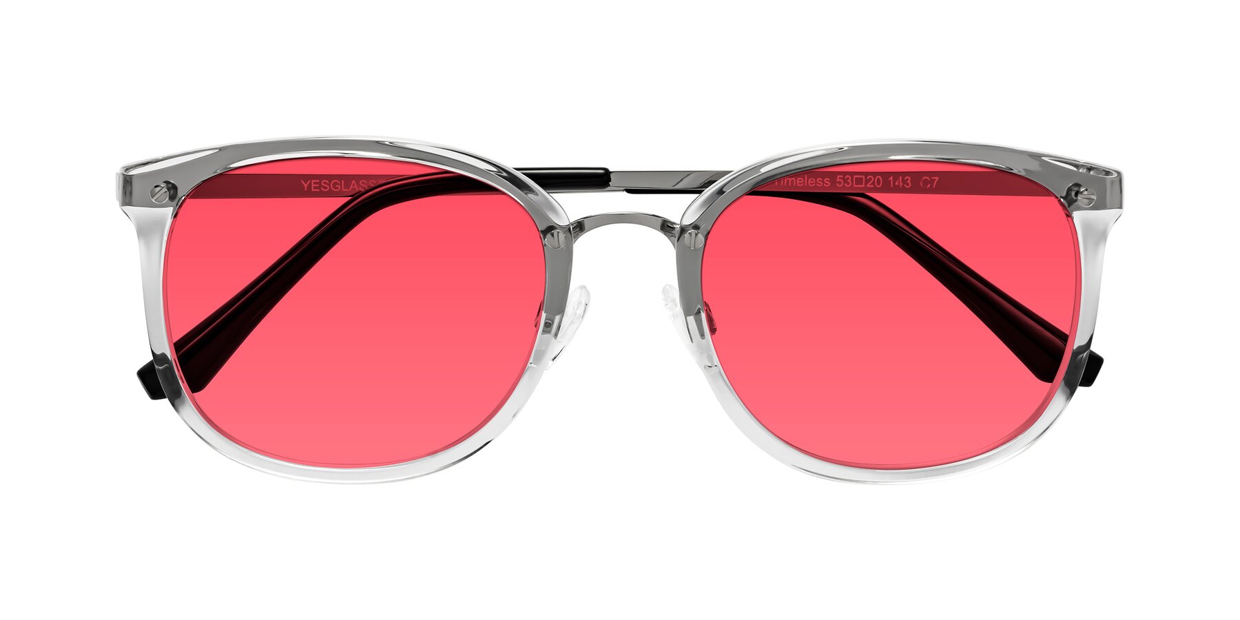 Folded Front of Timeless in Clear with Red Tinted Lenses
