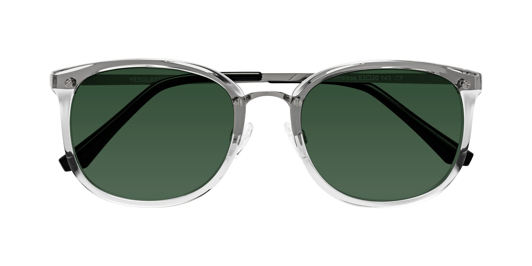 Folded Front of Timeless in Clear with Green Tinted Lenses
