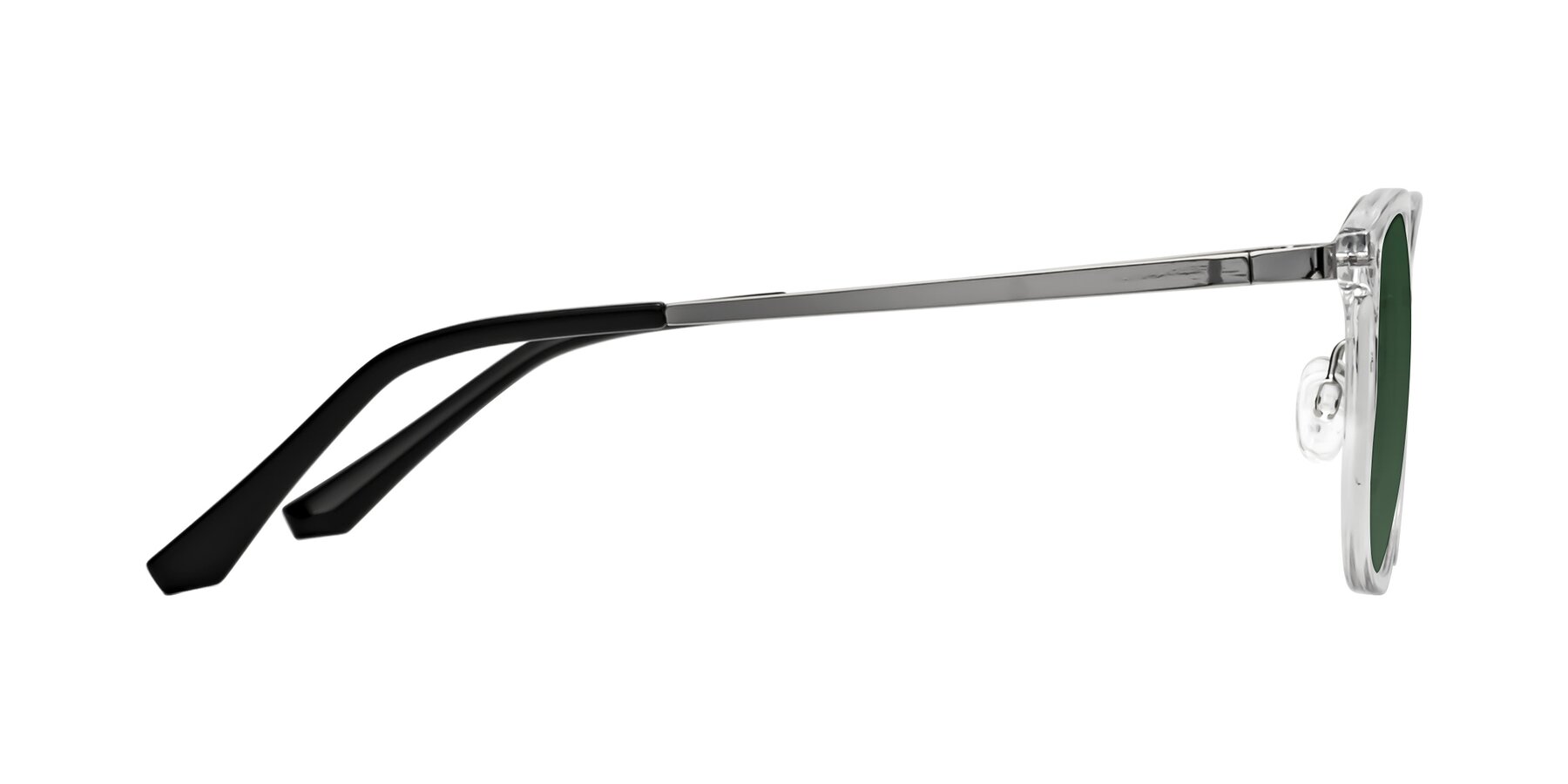 Side of Timeless in Clear with Green Tinted Lenses