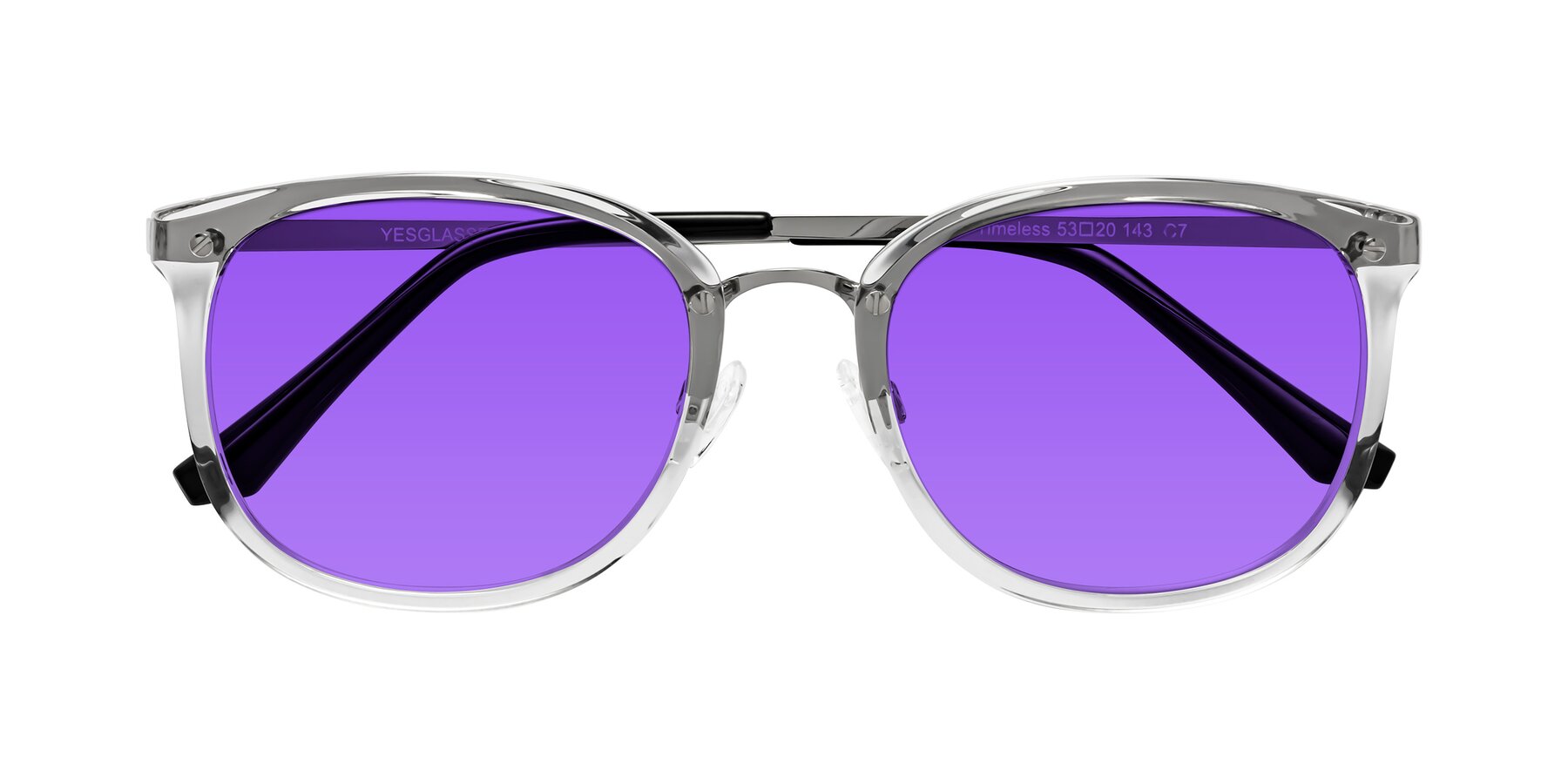 Folded Front of Timeless in Clear with Purple Tinted Lenses