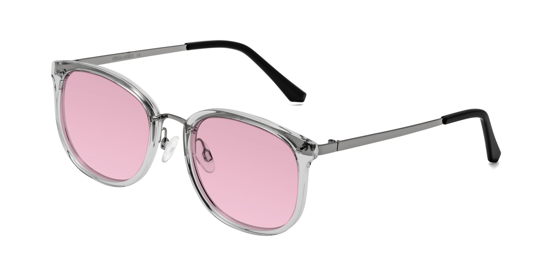 Angle of Timeless in Clear with Light Wine Tinted Lenses