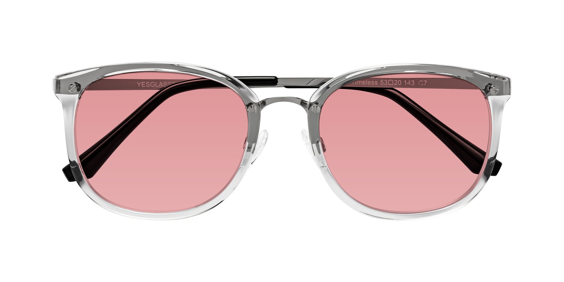 Folded Front of Timeless in Clear with Medium Garnet Tinted Lenses