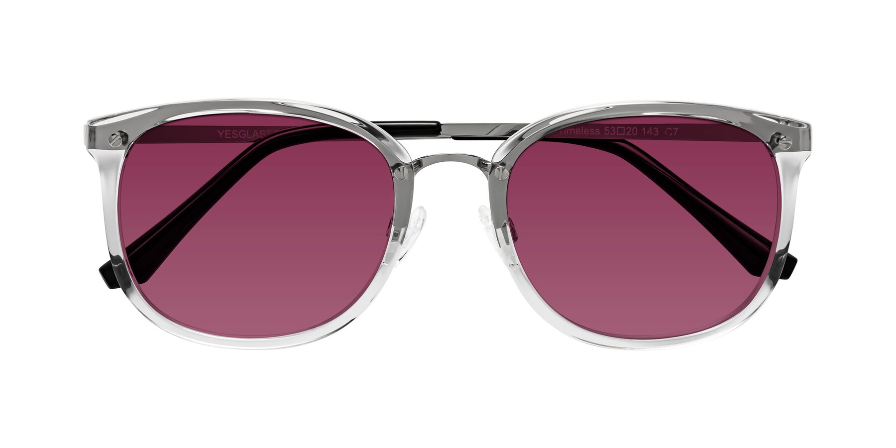 Folded Front of Timeless in Clear with Wine Tinted Lenses