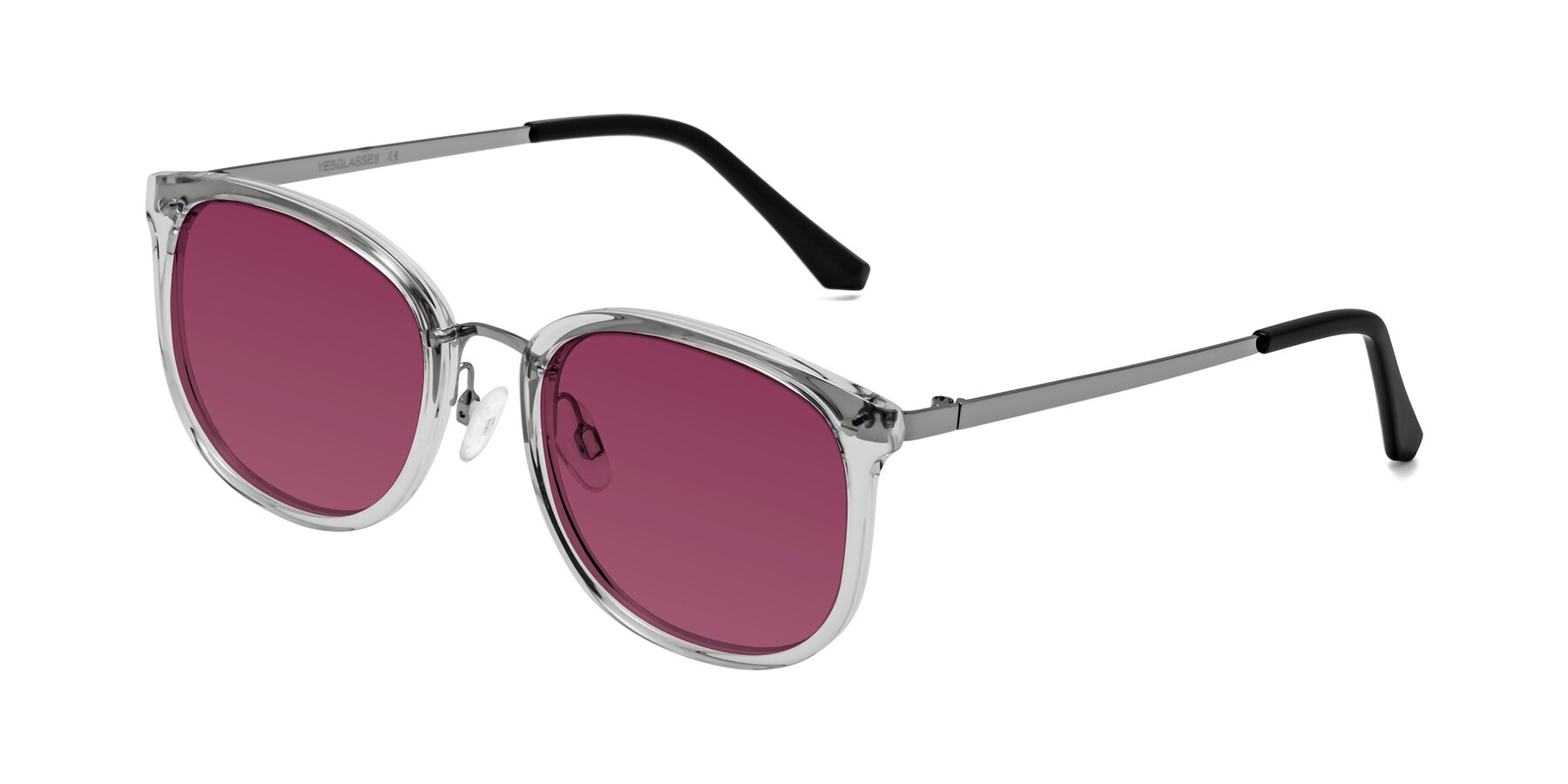 Angle of Timeless in Clear with Wine Tinted Lenses