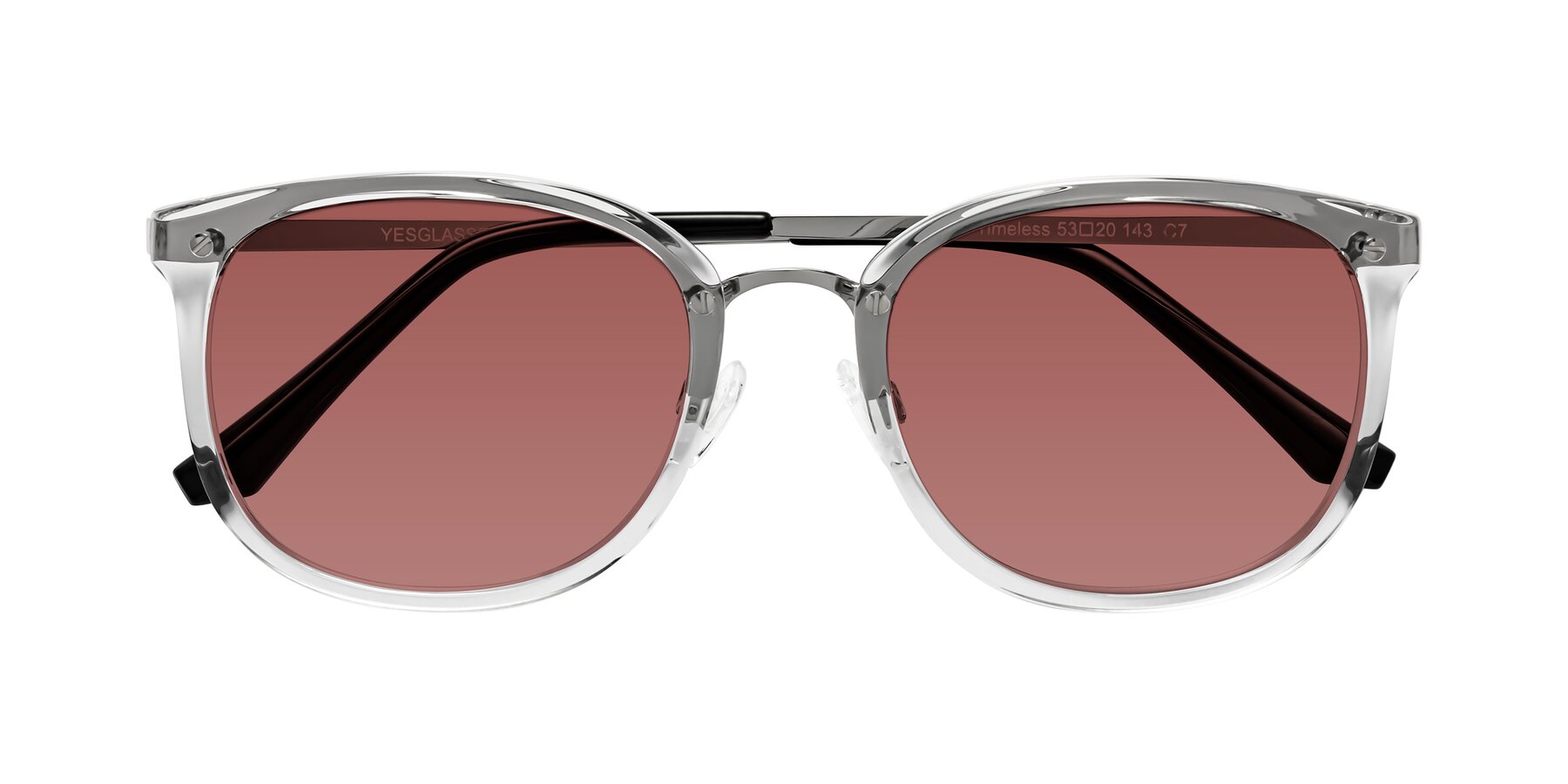 Folded Front of Timeless in Clear with Garnet Tinted Lenses