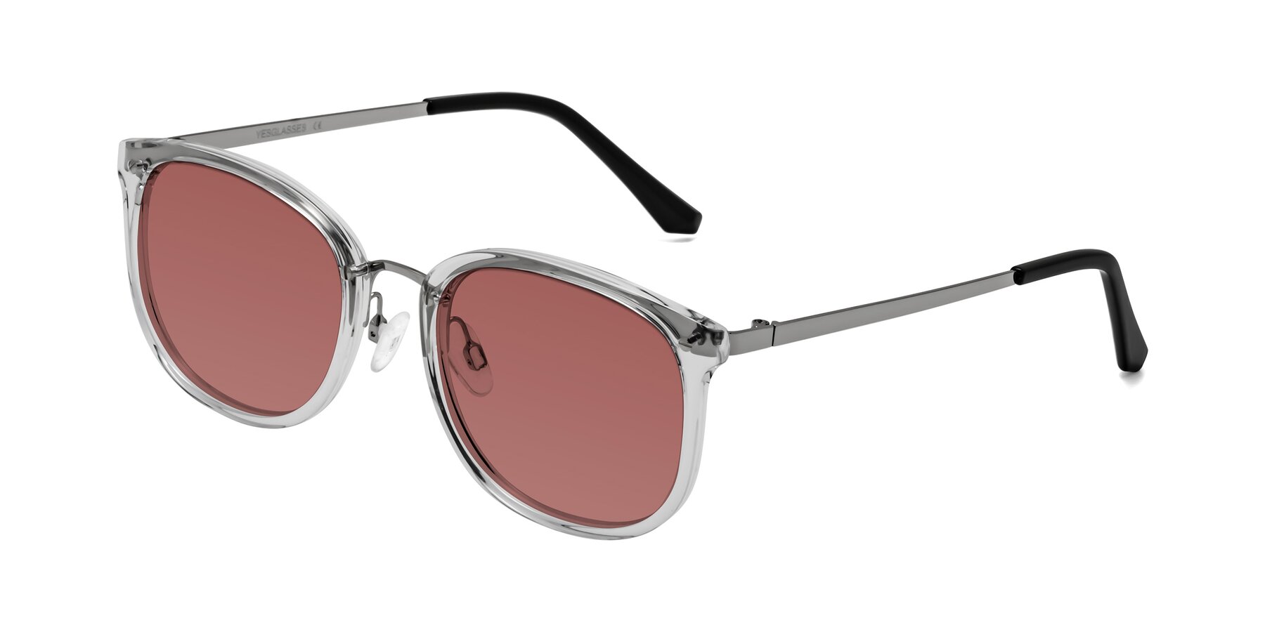 Angle of Timeless in Clear with Garnet Tinted Lenses