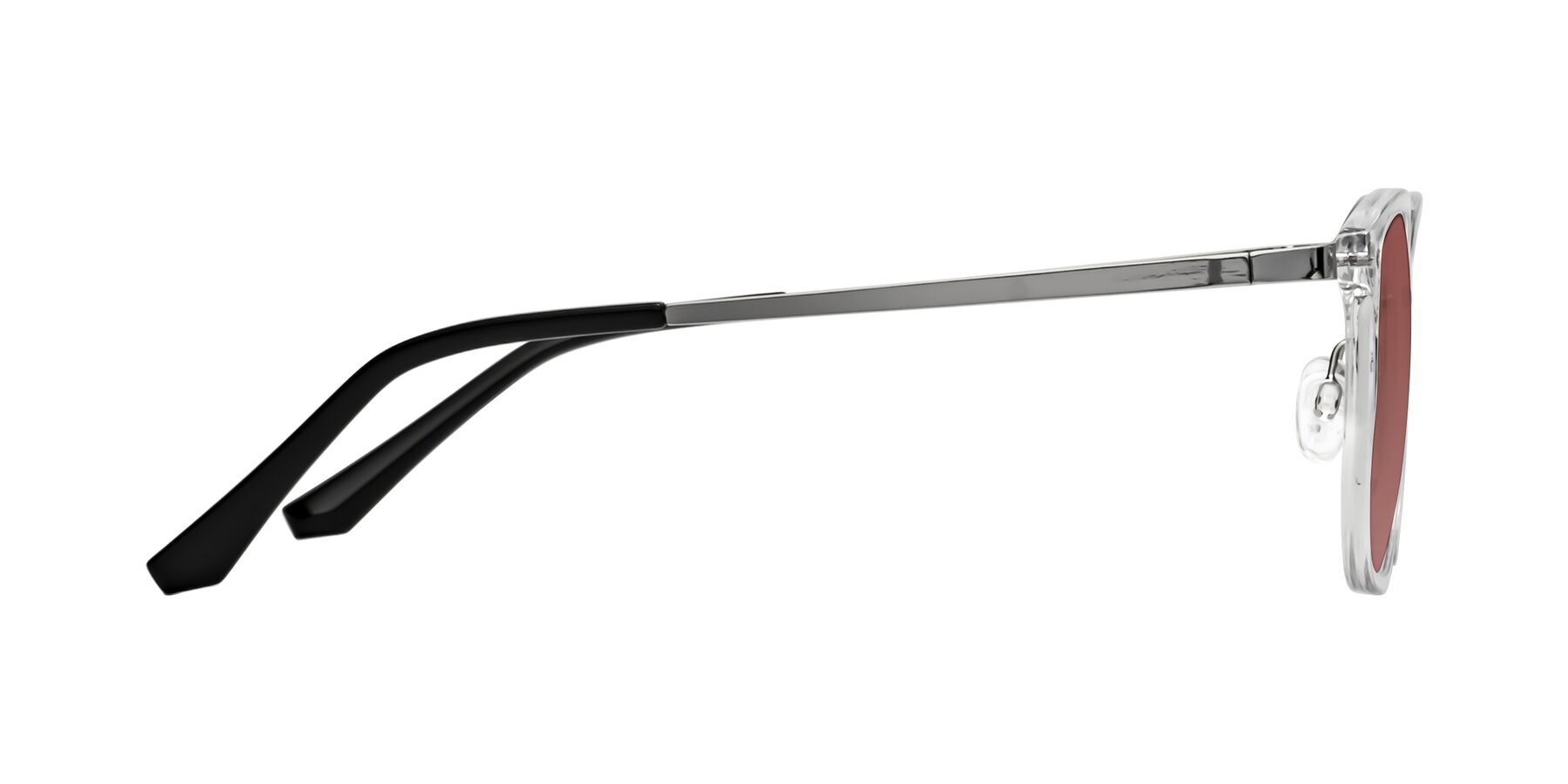 Side of Timeless in Clear with Garnet Tinted Lenses