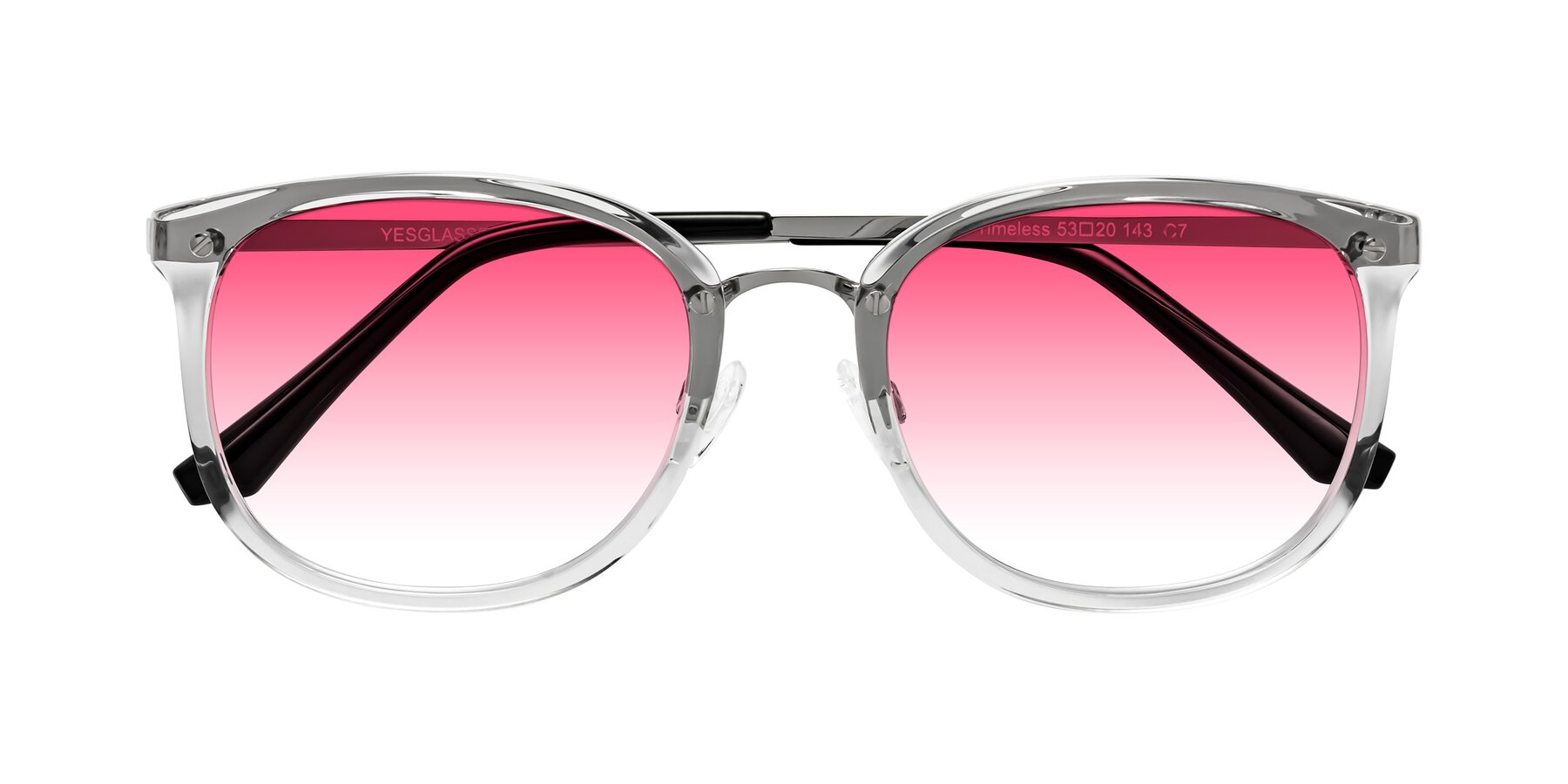 Folded Front of Timeless in Clear with Pink Gradient Lenses