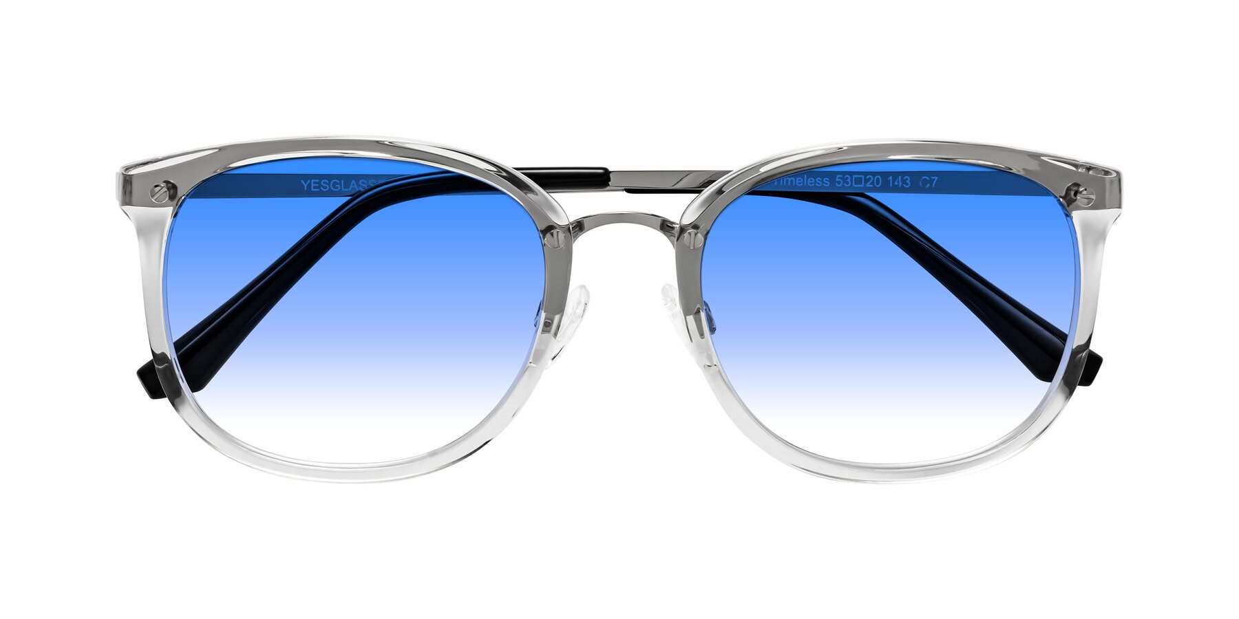 Folded Front of Timeless in Clear with Blue Gradient Lenses