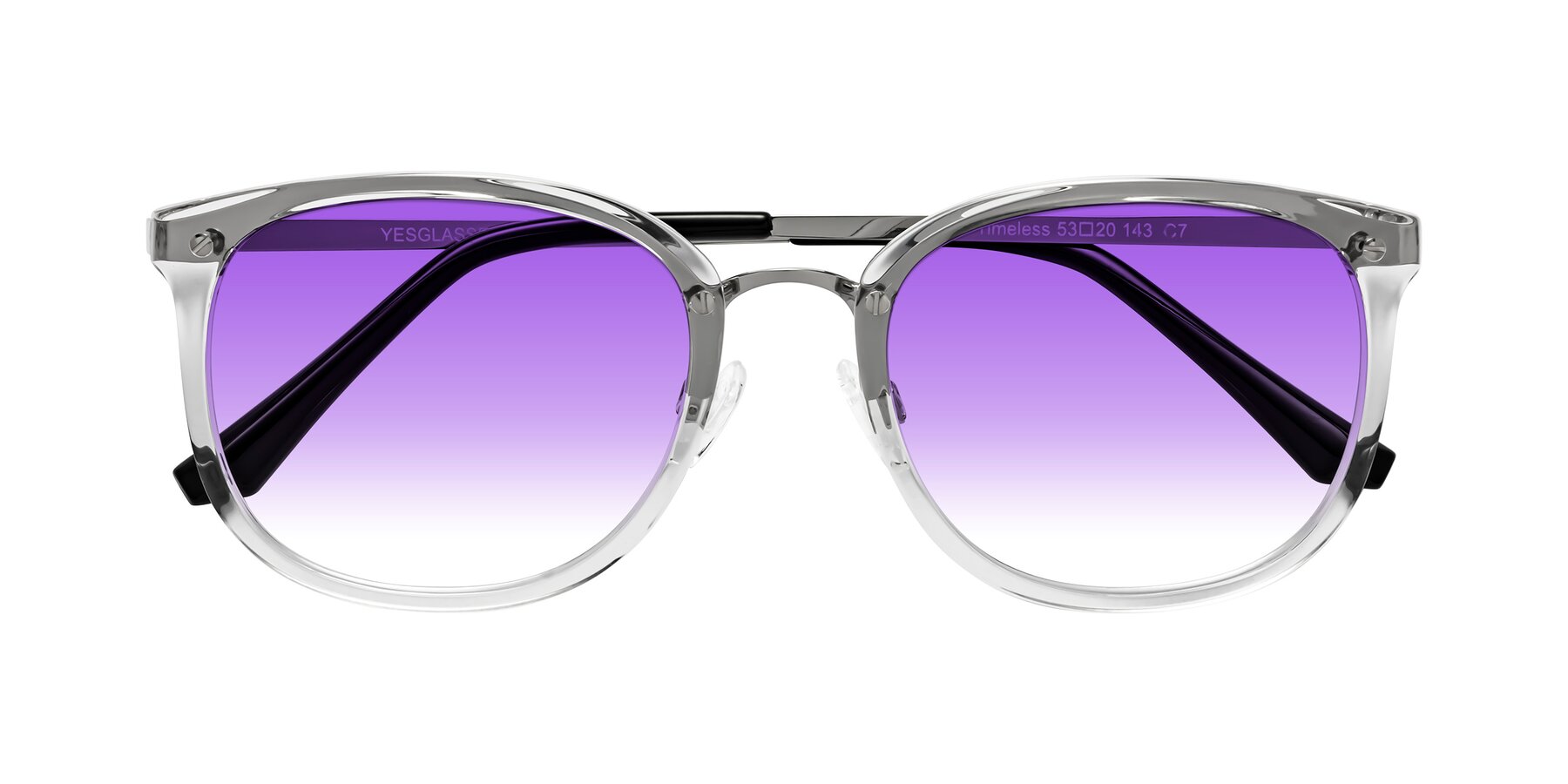 Folded Front of Timeless in Clear with Purple Gradient Lenses