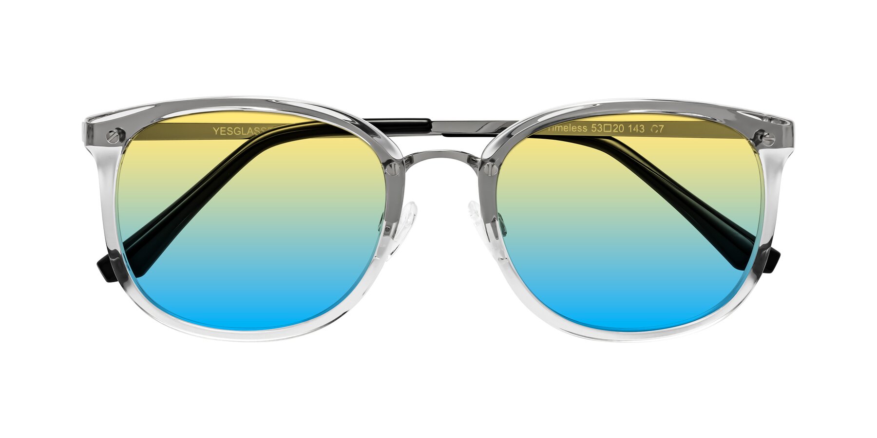 Folded Front of Timeless in Clear with Yellow / Blue Gradient Lenses