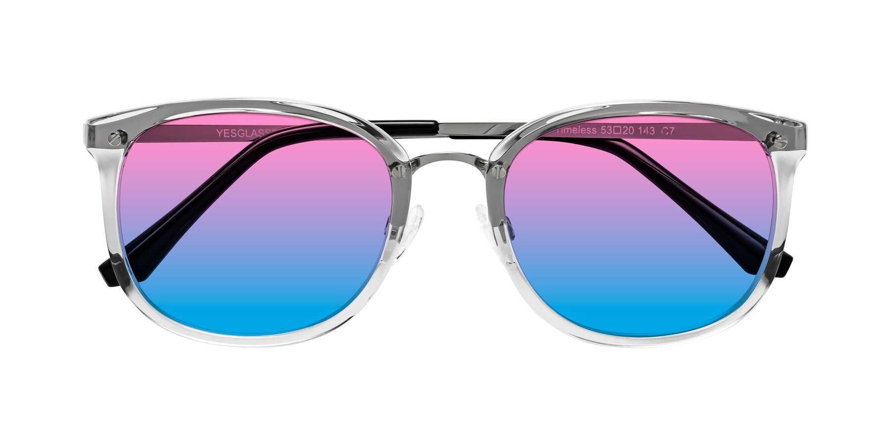 Folded Front of Timeless in Clear with Pink / Blue Gradient Lenses