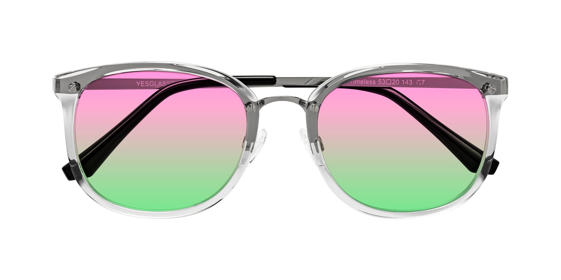 Folded Front of Timeless in Clear with Pink / Green Gradient Lenses