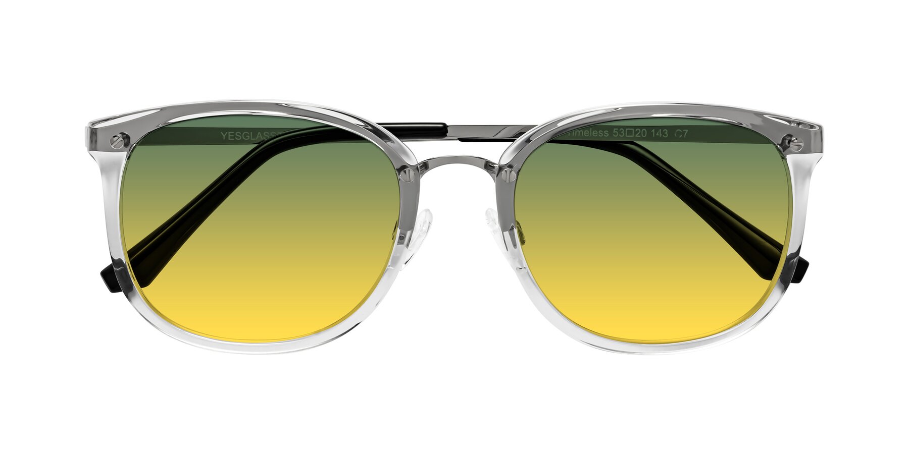 Folded Front of Timeless in Clear with Green / Yellow Gradient Lenses