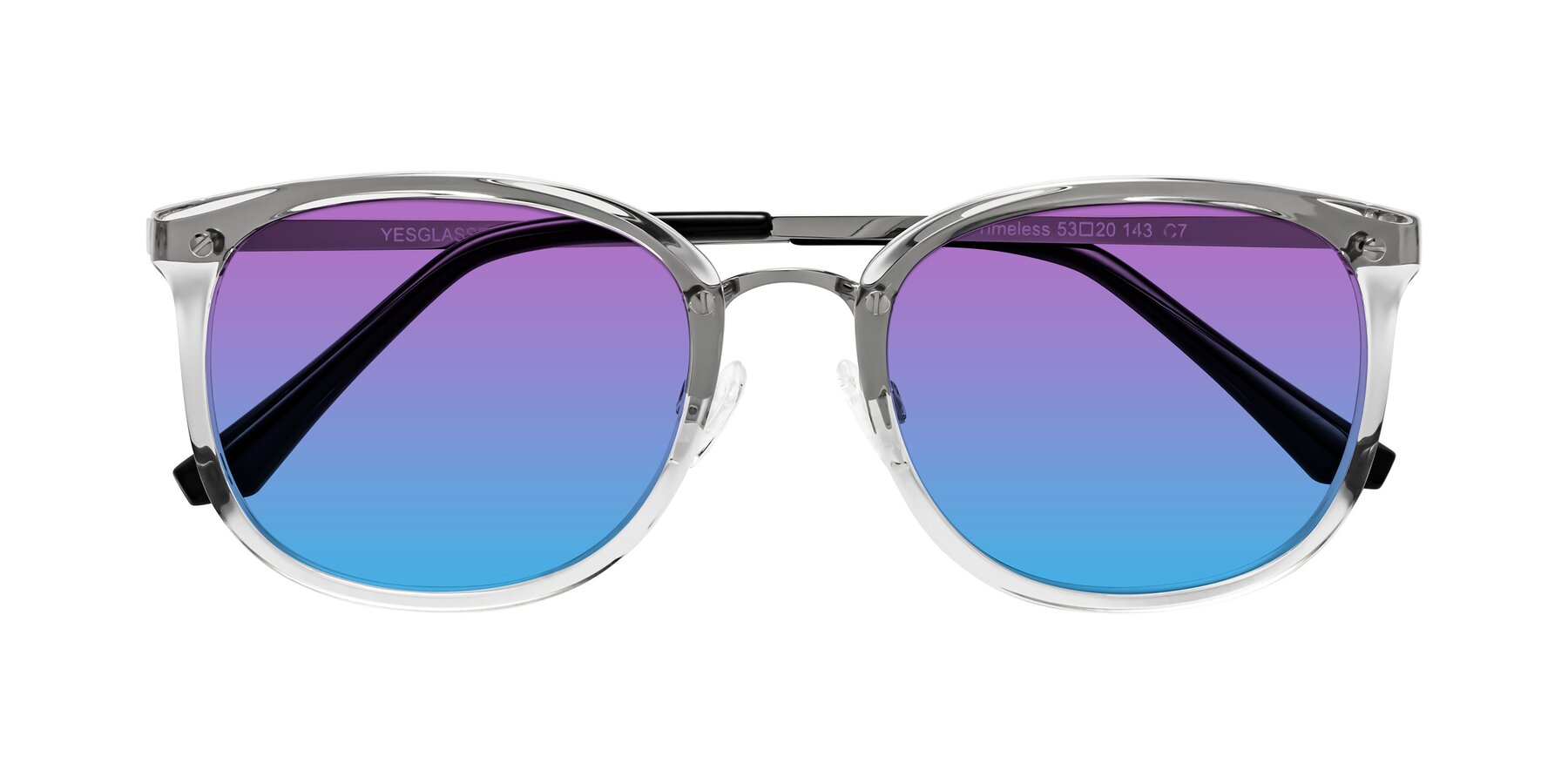 Folded Front of Timeless in Clear with Purple / Blue Gradient Lenses