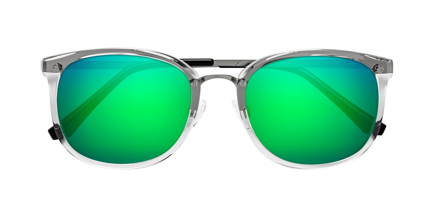 Folded Front of Timeless in Clear with Green Mirrored Lenses