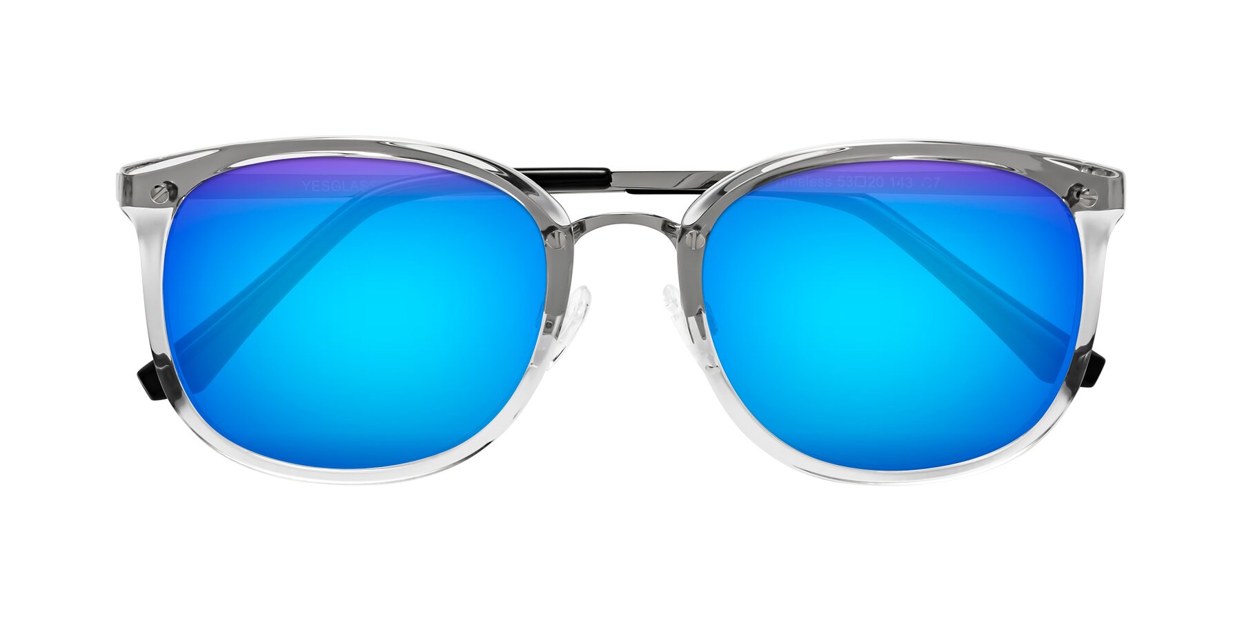 Folded Front of Timeless in Clear with Blue Mirrored Lenses