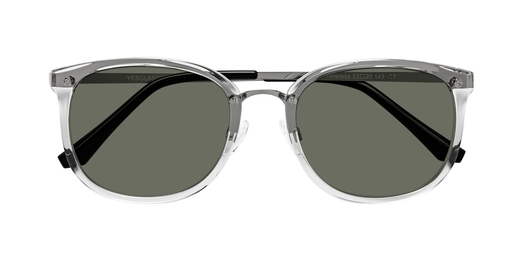 Folded Front of Timeless in Clear with Gray Polarized Lenses