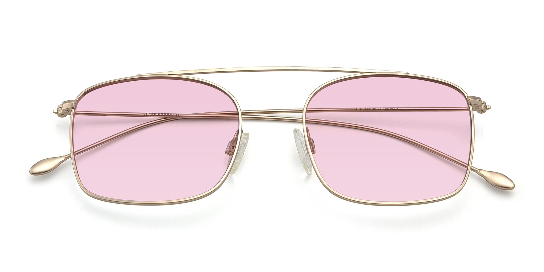 Folded Front of The Librarian in Copper with Light Pink Tinted Lenses