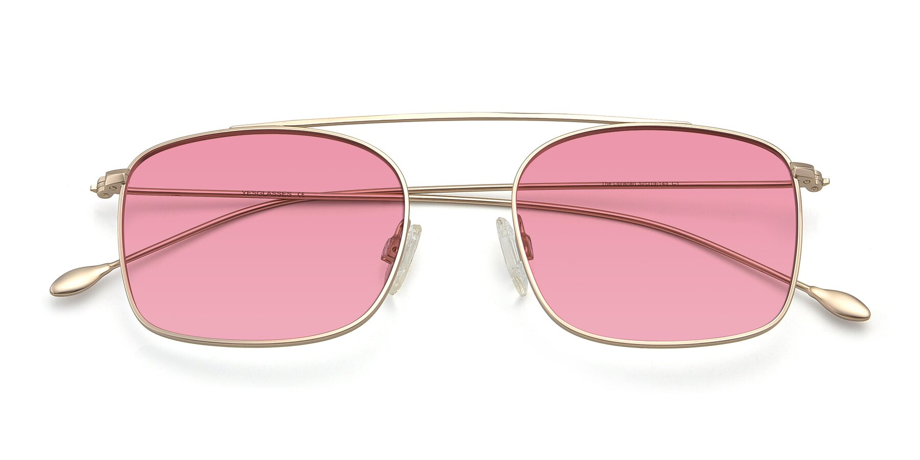 Folded Front of The Librarian in Copper with Pink Tinted Lenses