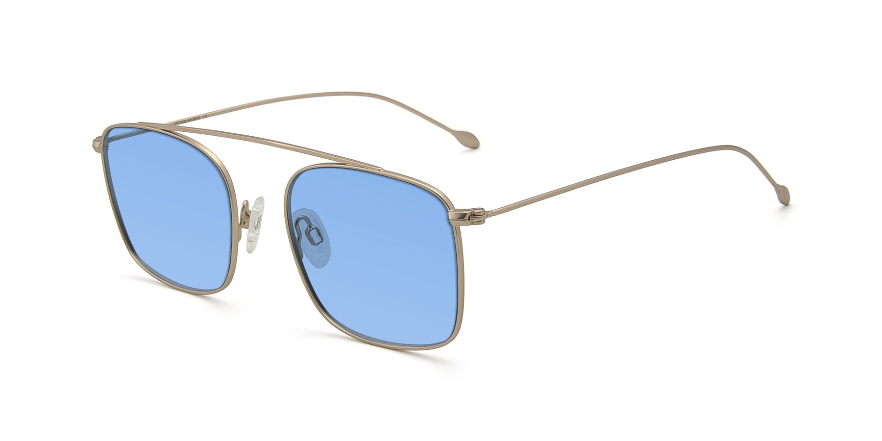 Angle of The Librarian in Copper with Medium Blue Tinted Lenses
