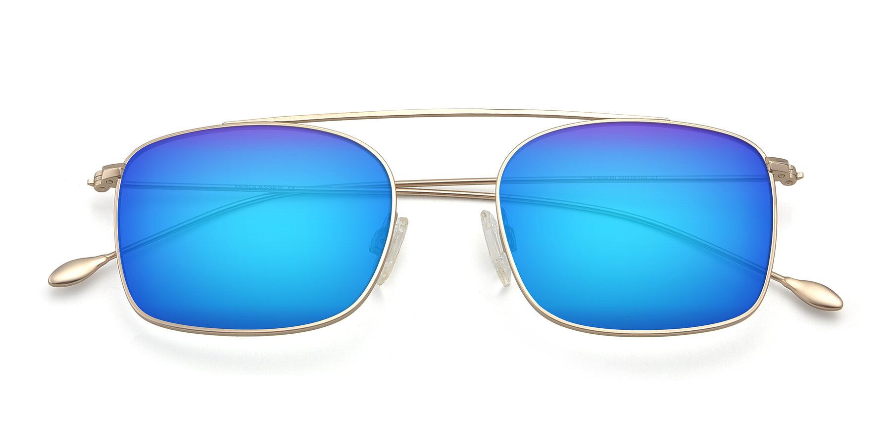 Folded Front of The Librarian in Copper with Blue Mirrored Lenses