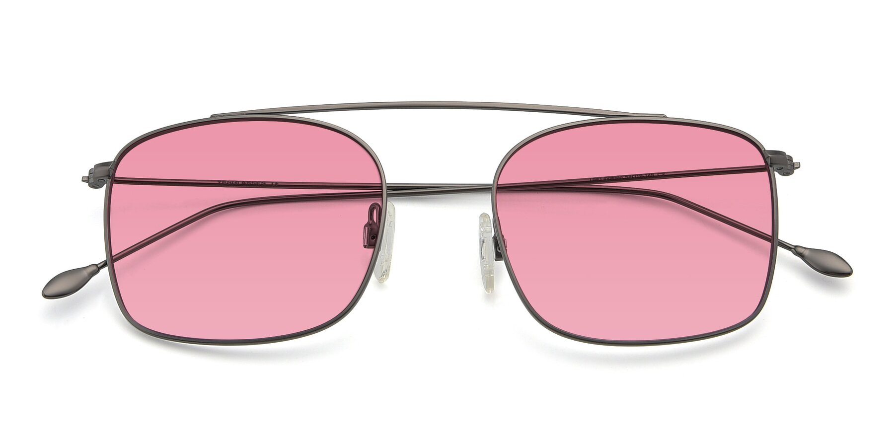 Folded Front of The Librarian in Gunmetal with Pink Tinted Lenses