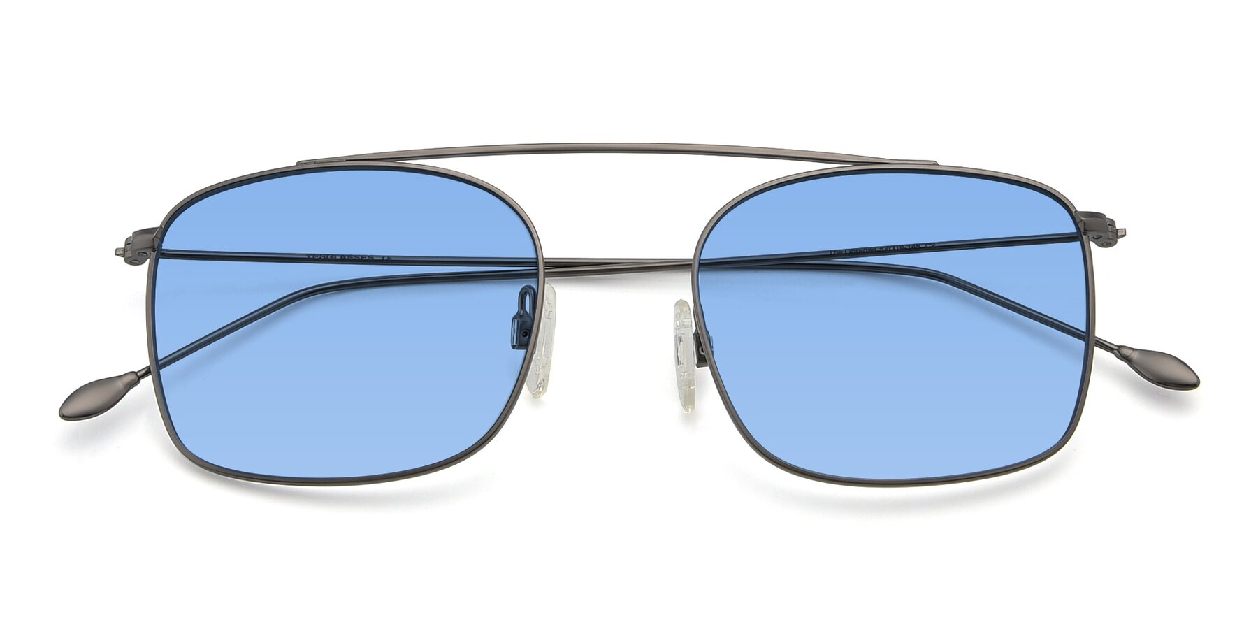 Folded Front of The Librarian in Gunmetal with Medium Blue Tinted Lenses