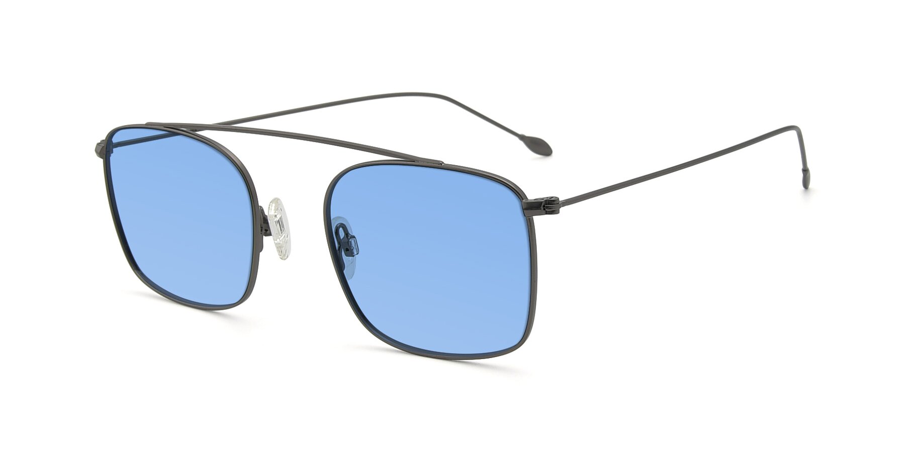 Angle of The Librarian in Gunmetal with Medium Blue Tinted Lenses
